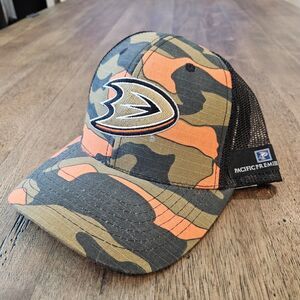 NHL Anaheim DUCKS Hockey Camo Orange Brown Black Mesh Snapback Hat Cap (PPB)